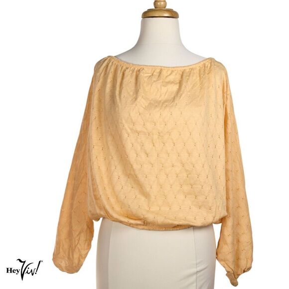 Vintage Pullover Top Full Dolman Sleeves Peach w Diamond Design Large - Hey Viv - Picture 1 of 6